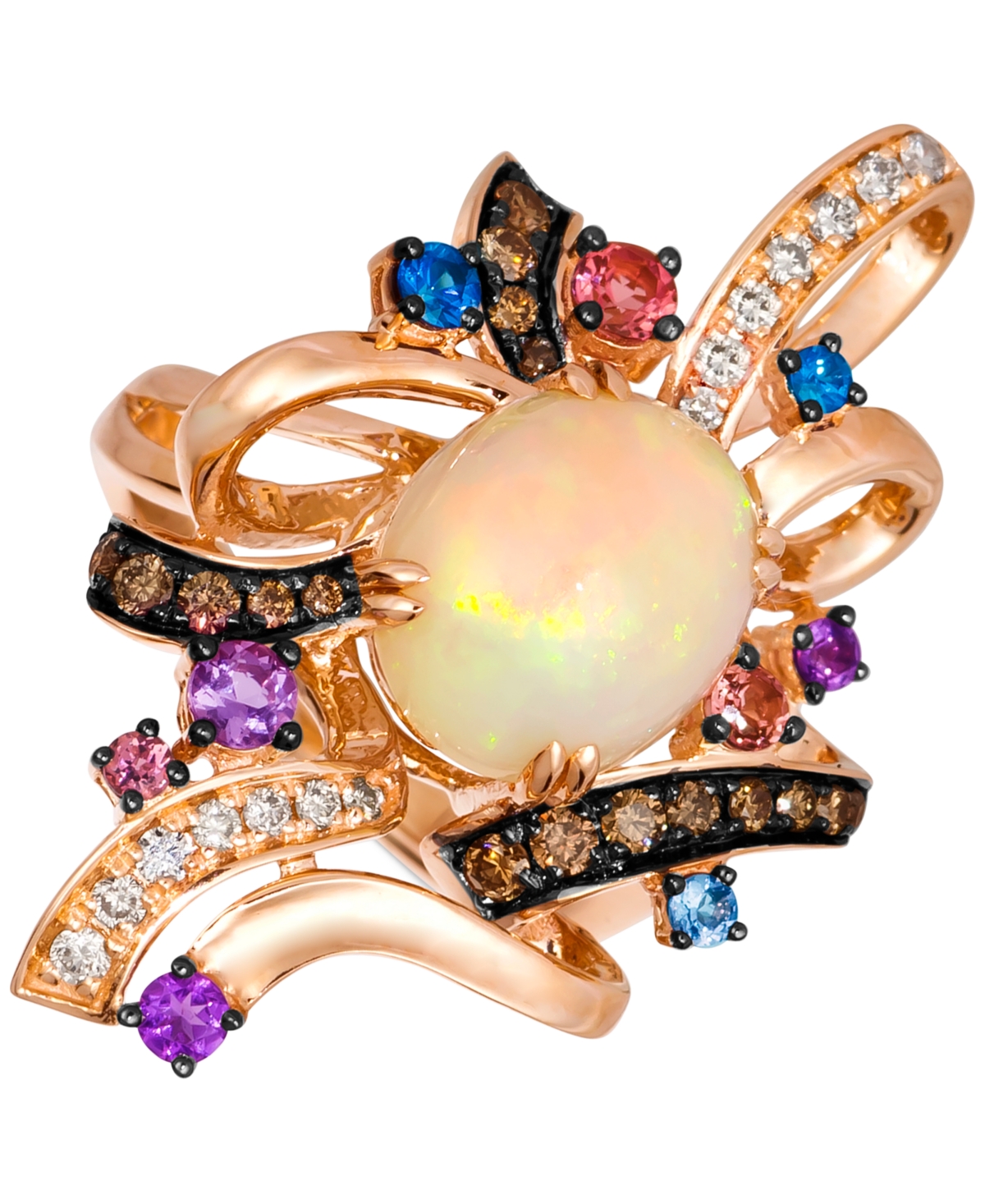 Le Vian Crazy Collection Multi-gemstone (2-3/8 Ct. T.w.) & Diamond (1/2 Ct. T.w.) Swirl Abstract Statement R In K Strawberry Gold Ring