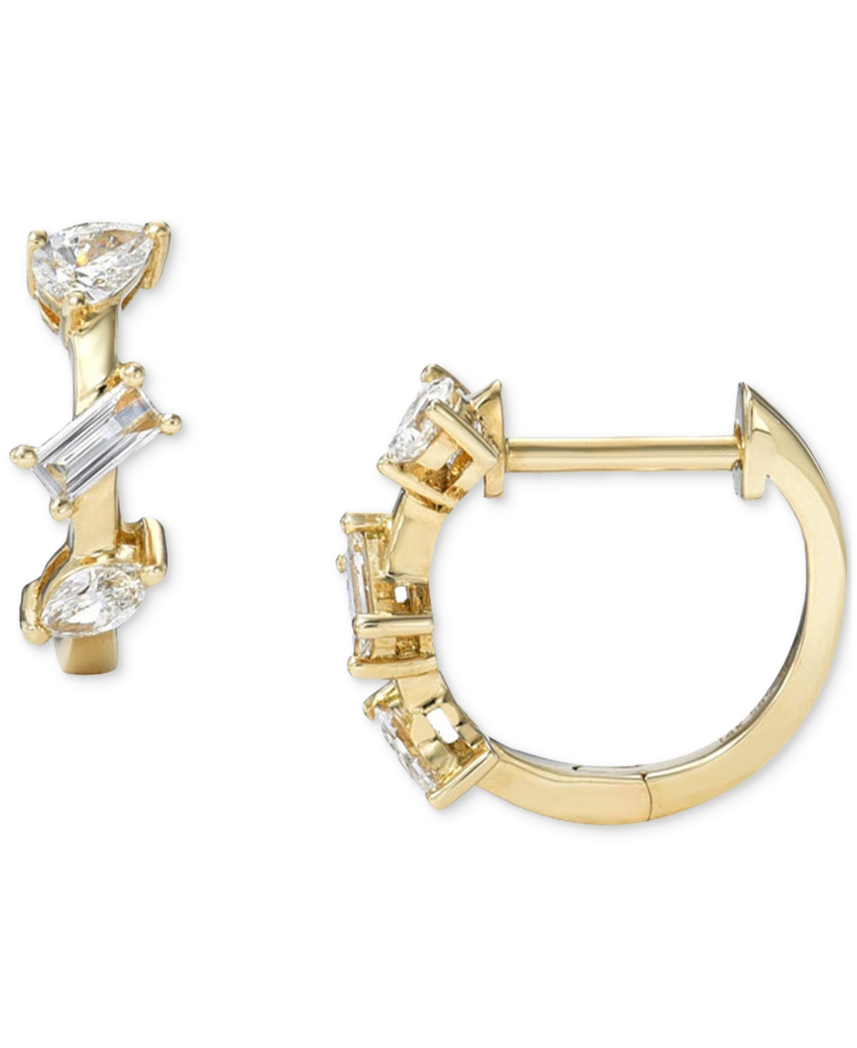 Diamond Multi-Cut Small Huggie Hoop Earrings (3/8 ct. t.w.) in 14k Gold, 0.5" - Gold