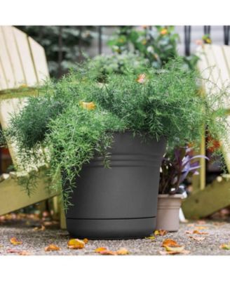 SP14908 Saturn Planter w/ Saucer 14", Charcoal