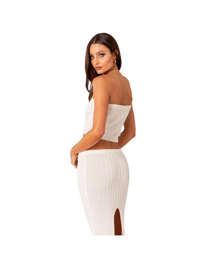 Wenrine Womens White Sexy Knit Tube Top Dresses