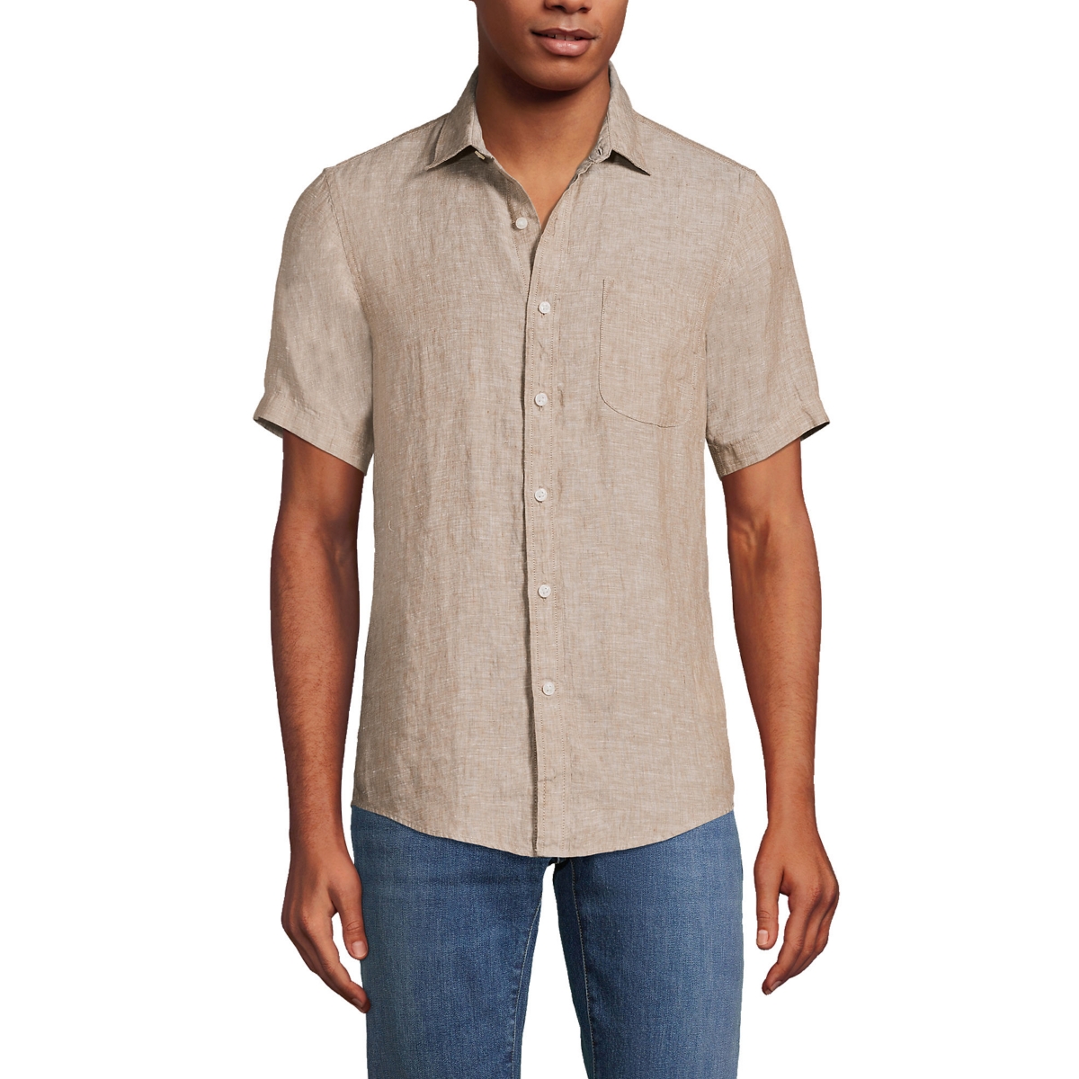 Men's Traditional Fit Short Sleeve Linen Shirt - Rich camel