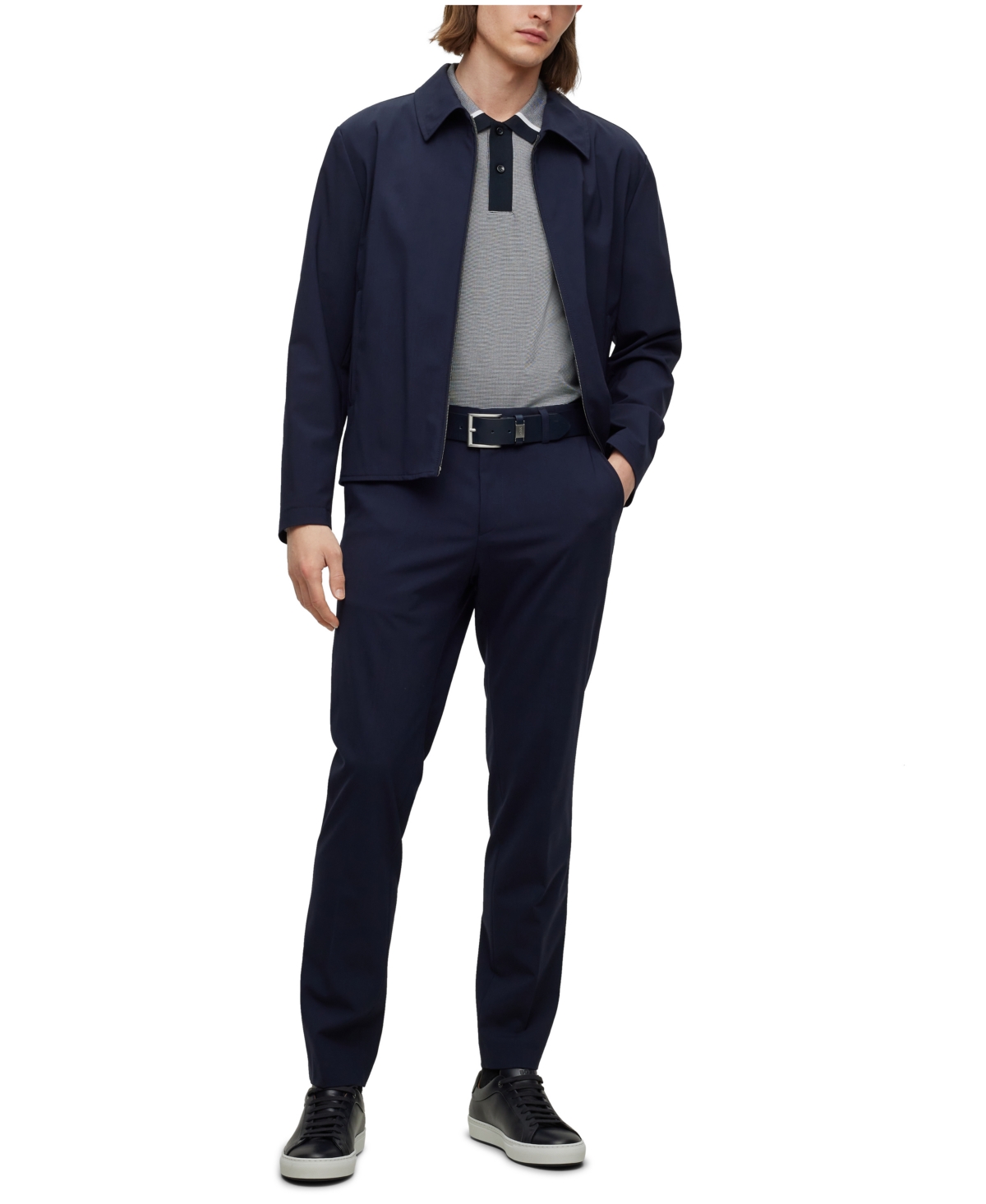 Shop Hugo Boss Boss By  Men's Regular-fit Two-tone Polo Shirt In Dark Blue