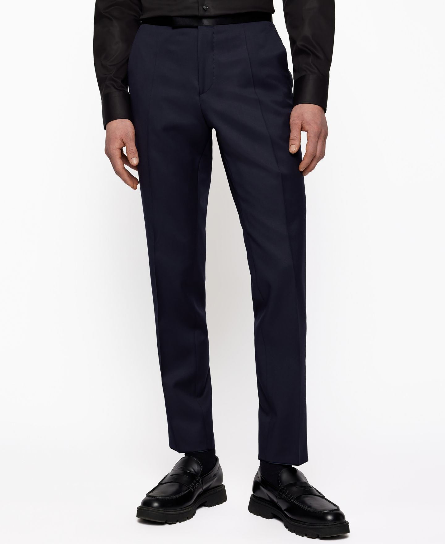 Мужские брюки Hugo Boss Slim-Fit Tuxedo Trousers, цвет: Тёмный синий — фото 1