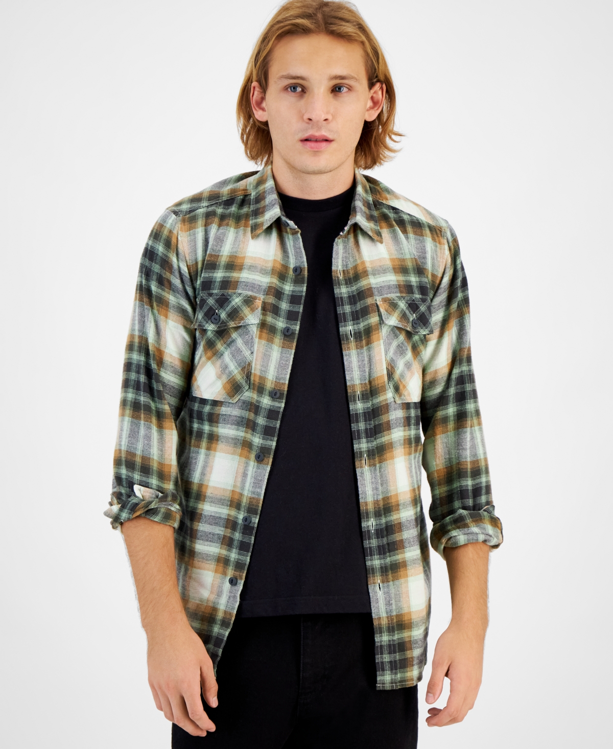 Sun + Stone Men's Harry Regular-fit Plaid Button-down Flannel Shirt, Created For Macy's In Artichoke