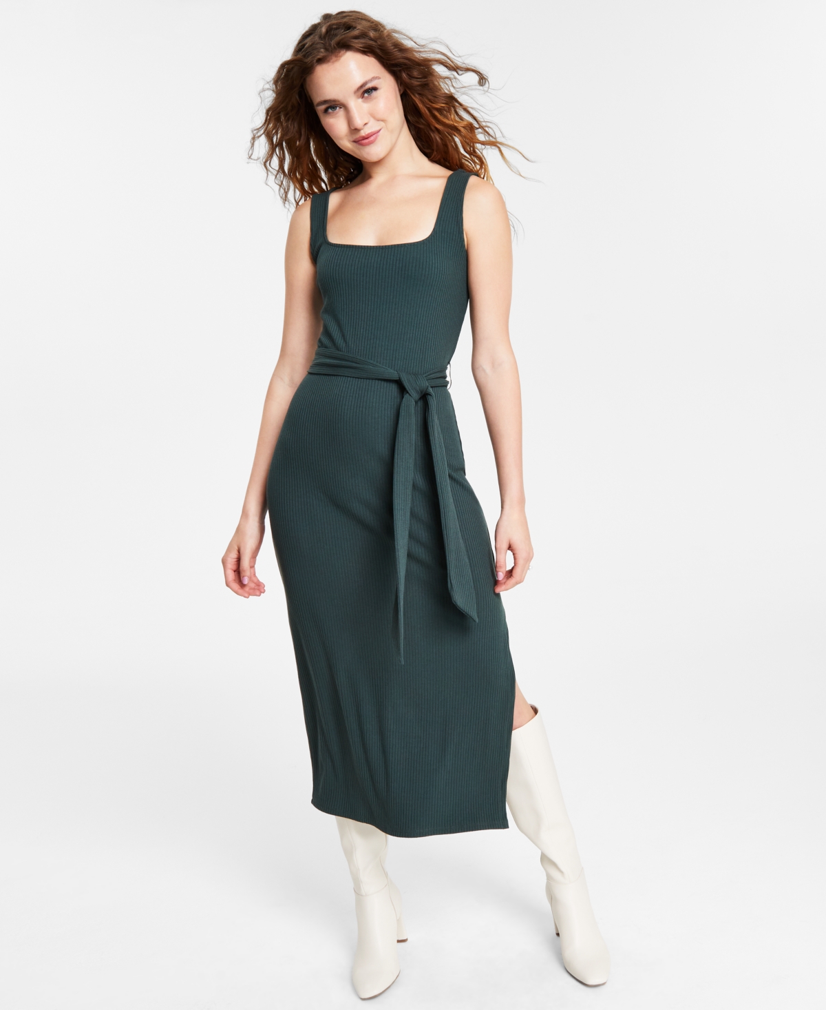 Bar Iii Women's Square-neck Tie Midi Dress, Created For Macy's In Amazon  Jungle