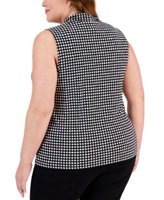 Plus Size Printed Triple-Pleat V-Neck Top