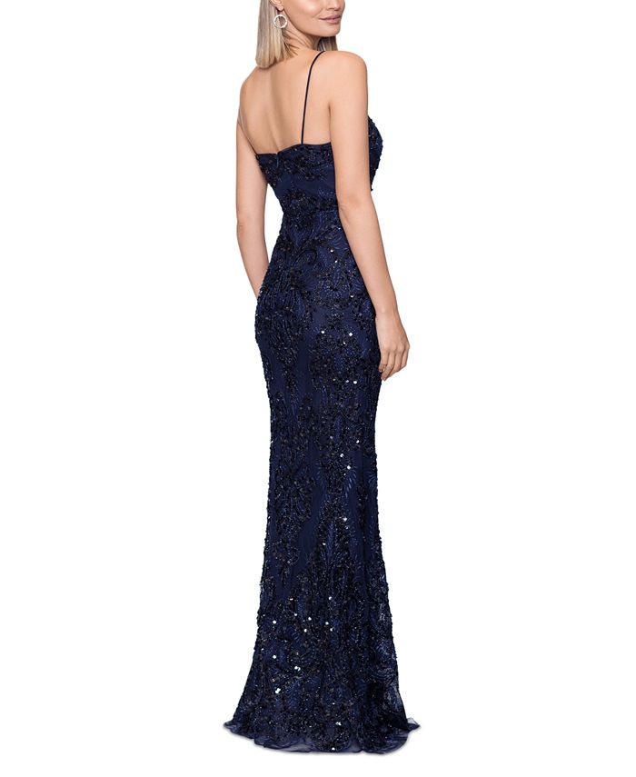 Betsy & Adam Women's Sequined Spaghetti-Strap Illusion-Neck Gown - Macy's