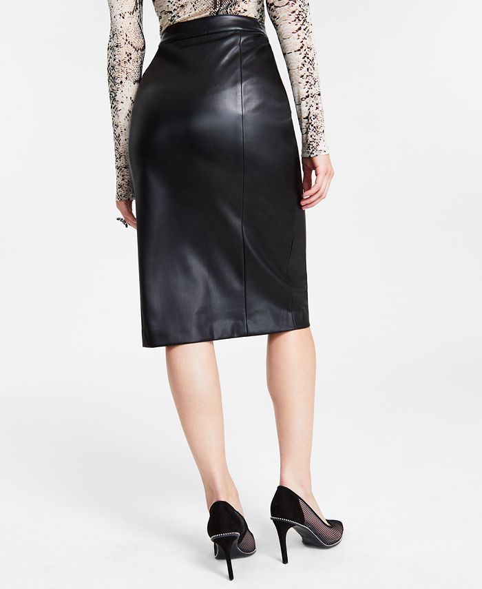 Bar III Women's Faux-Leather Zip-Front Midi Skirt, Created for Macy's ...