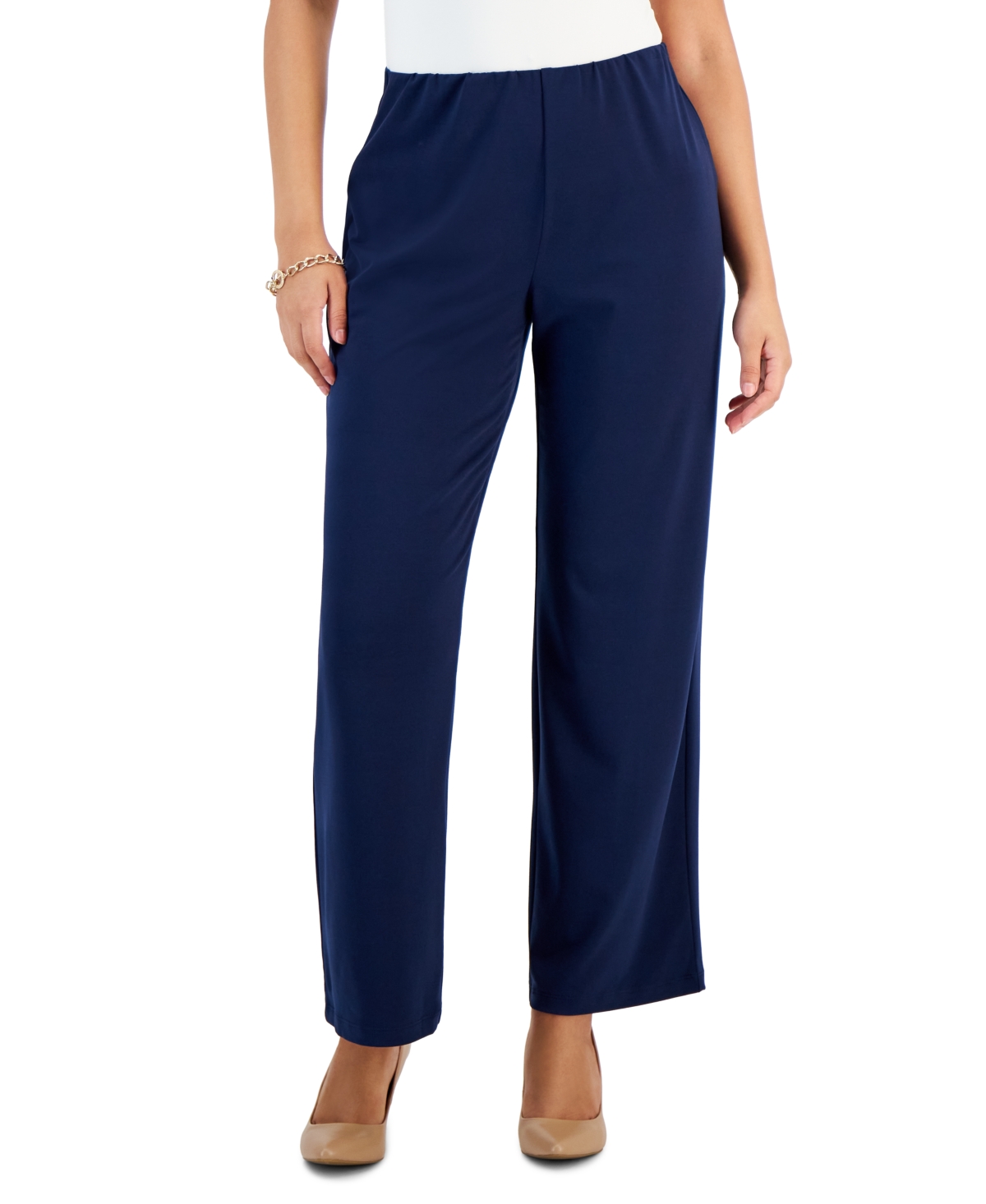 Jm Collection Petites Knit Pull-on Pants, Created For Macy's In Intrepid Blue