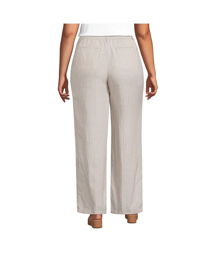 Lands' End Women's Plus Size High Rise Elastic Back Wide Leg Linen
