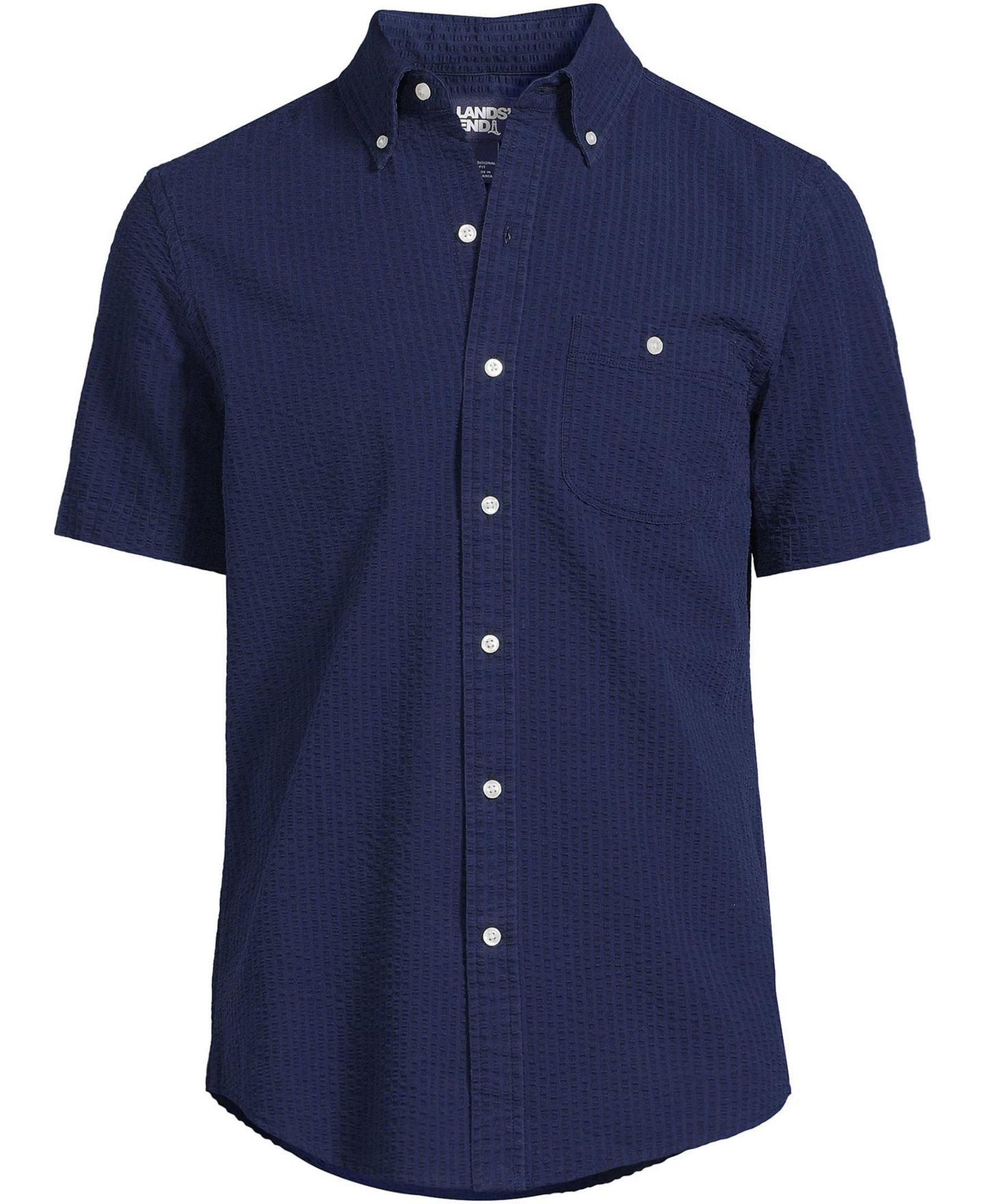 Мужская рубашка Lands' End Short Sleeve Seersucker, цвет: Морской тёмно-синий — фото 3