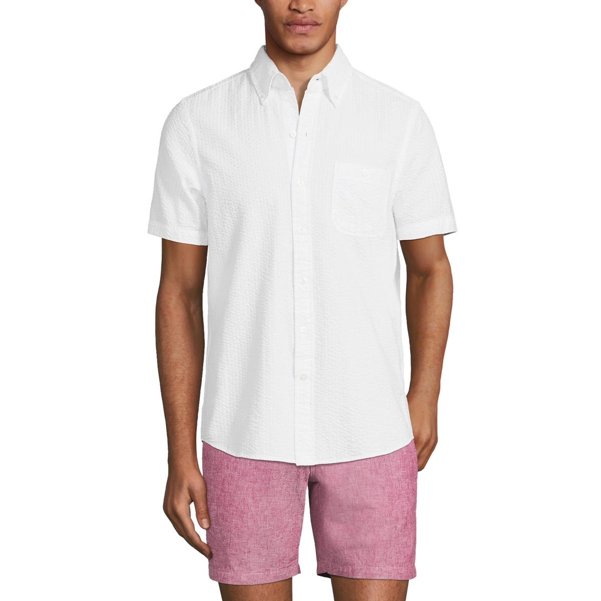 Men's Traditional Fit Short Sleeve Seersucker Shirt - White