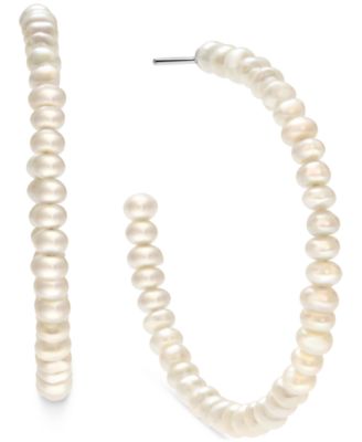 Macy's - Cultured Freshwater Pearl (3mm) Medium Hoop Earrings, 1.75"