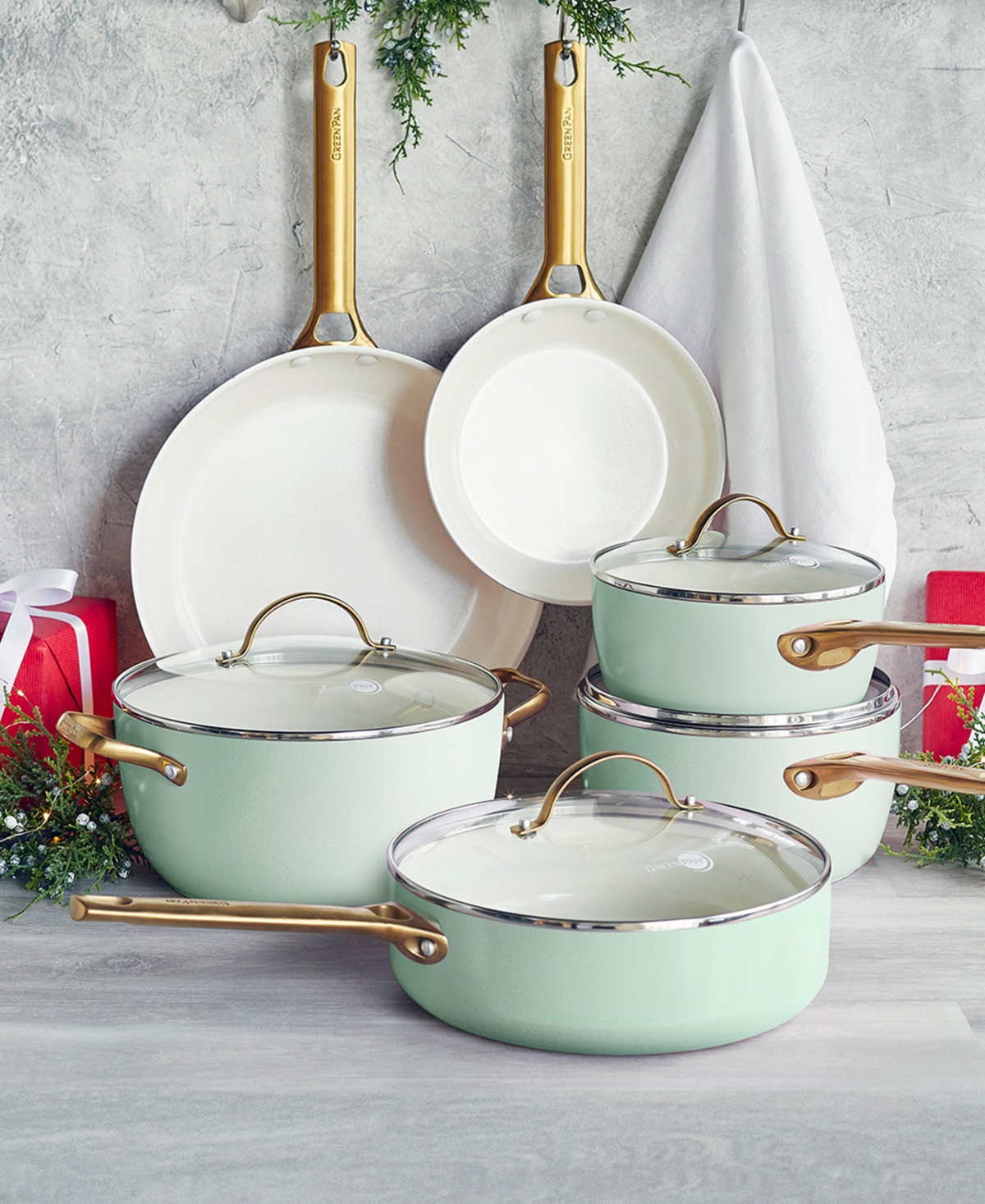 Greenpan Padova Healthy Ceramic Nonstick Cookware Set, 10 Piece In Green