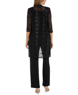 Petite 3-Pc. Sequined-Lace Jacket, Top & Pants