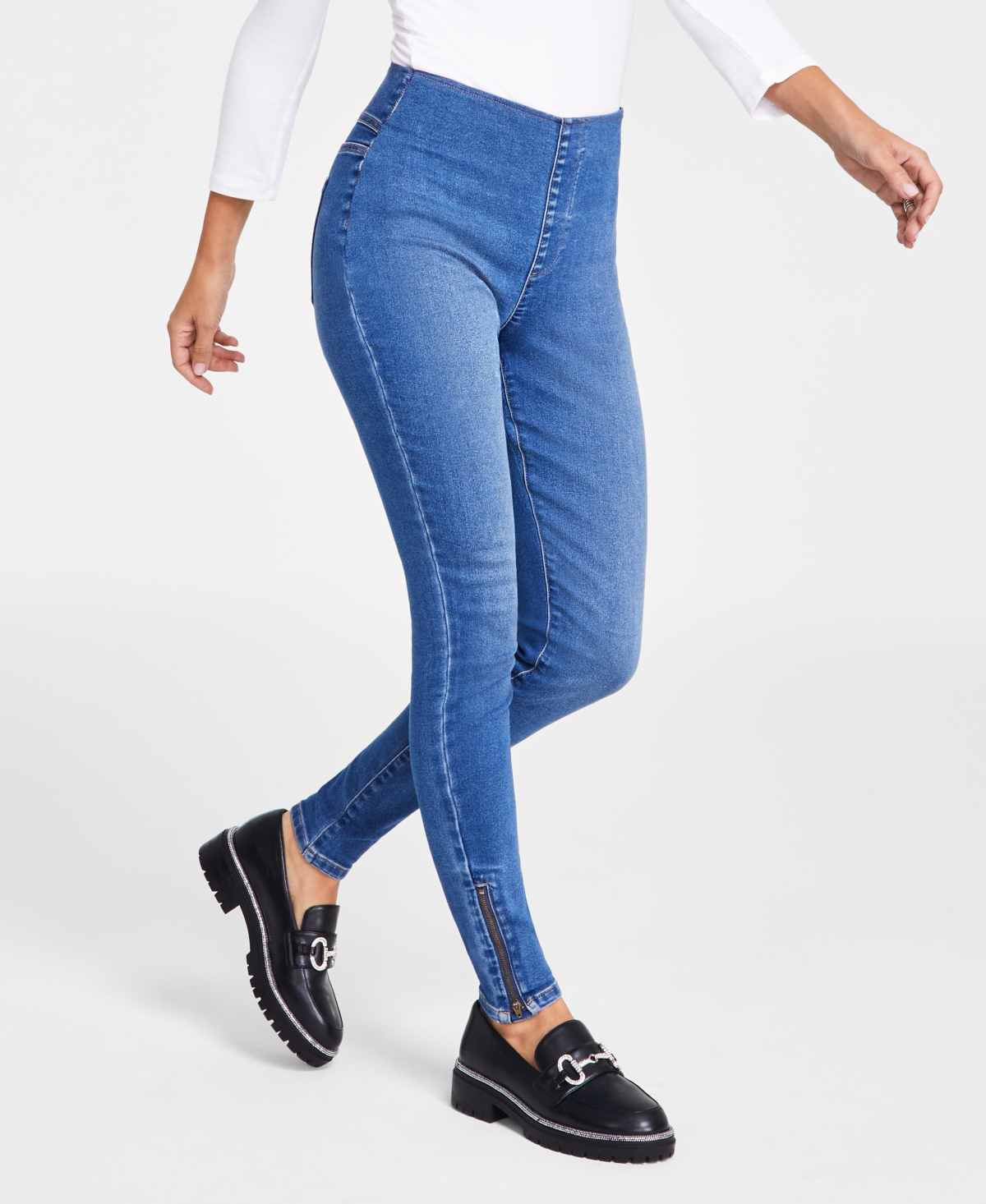 INC INTERNATIONAL CONCEPTS PETITE MID-RISE PULL-ON SIDE-ZIP SKINNY JEANS, CREATED FOR MACY'S