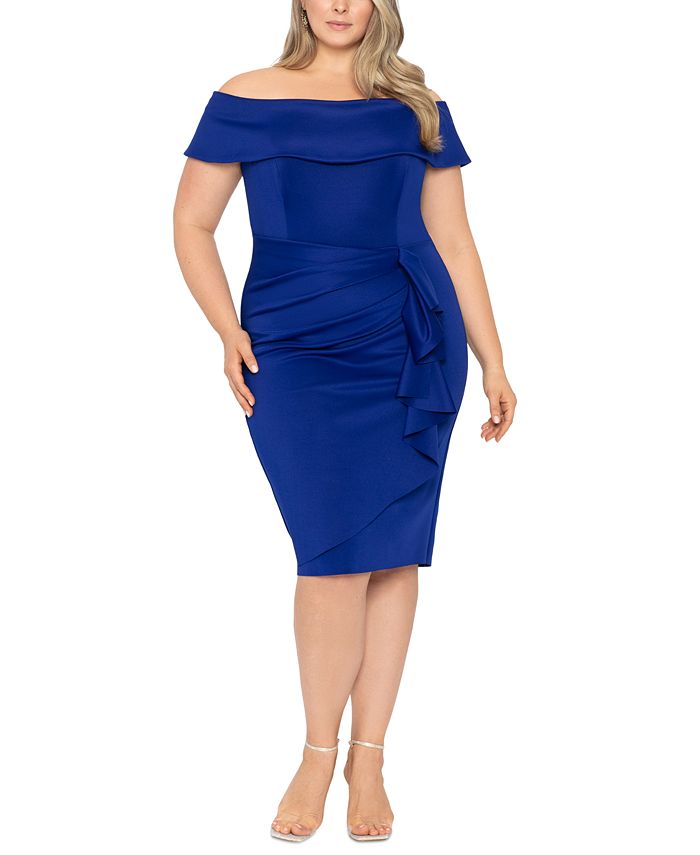 XSCAPE Plus Size Off-The-Shoulder Sheath Dress - Macy's