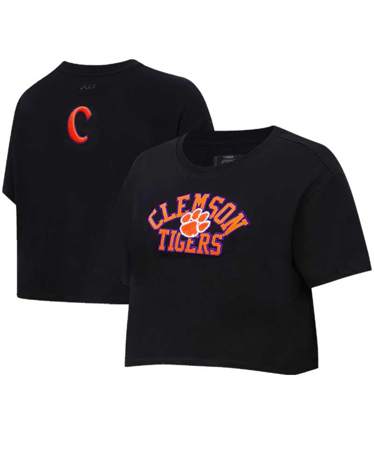 Shop Pro Standard Women's  Black Clemson Tigers Classic Three-hit Boxy Cropped T-shirt