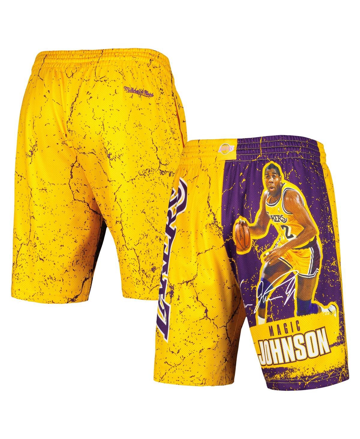Shop Mitchell & Ness Men's  Magic Johnson Gold Los Angeles Lakers Hardwood Classics Player Burst Shorts