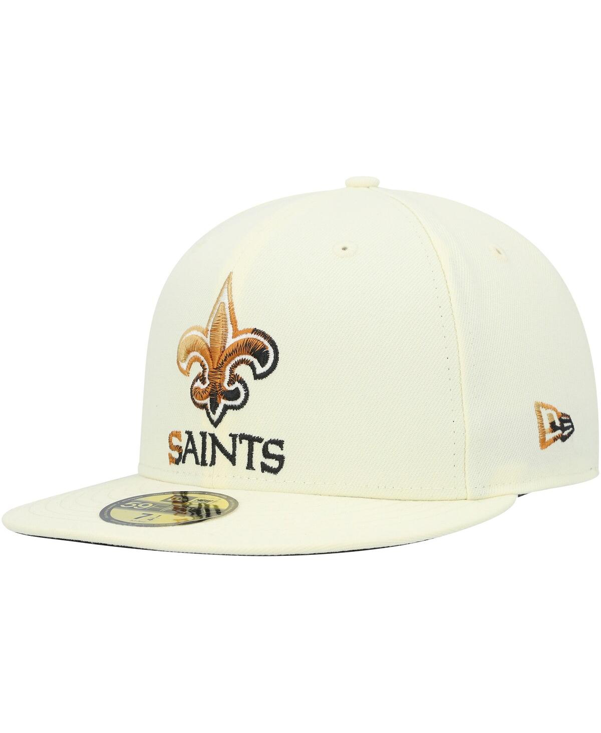 Shop New Era Men's  Cream New Orleans Saints Chrome Color Dim 59fifty Fitted Hat
