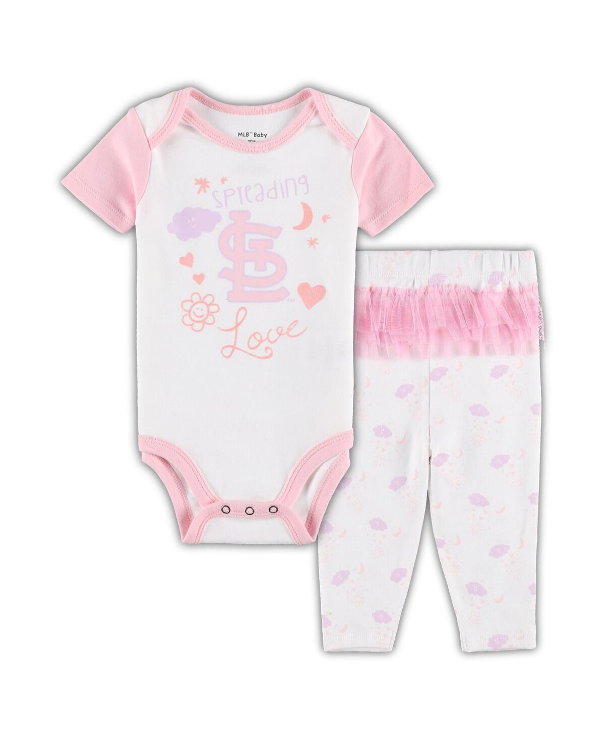 Shop Outerstuff Newborn And Infant Boys And Girls White And Pink St. Louis Cardinals Spreading Love Bodysuit And Tut In White,pink