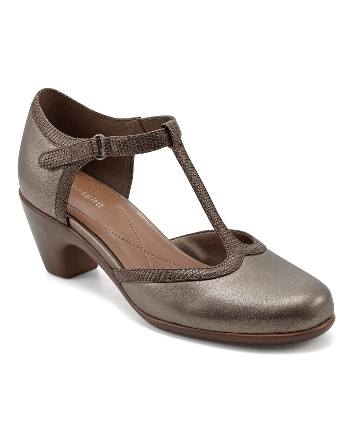 Shop Easy Spirit Women's Cara T-strap Heels In Bronze Leather