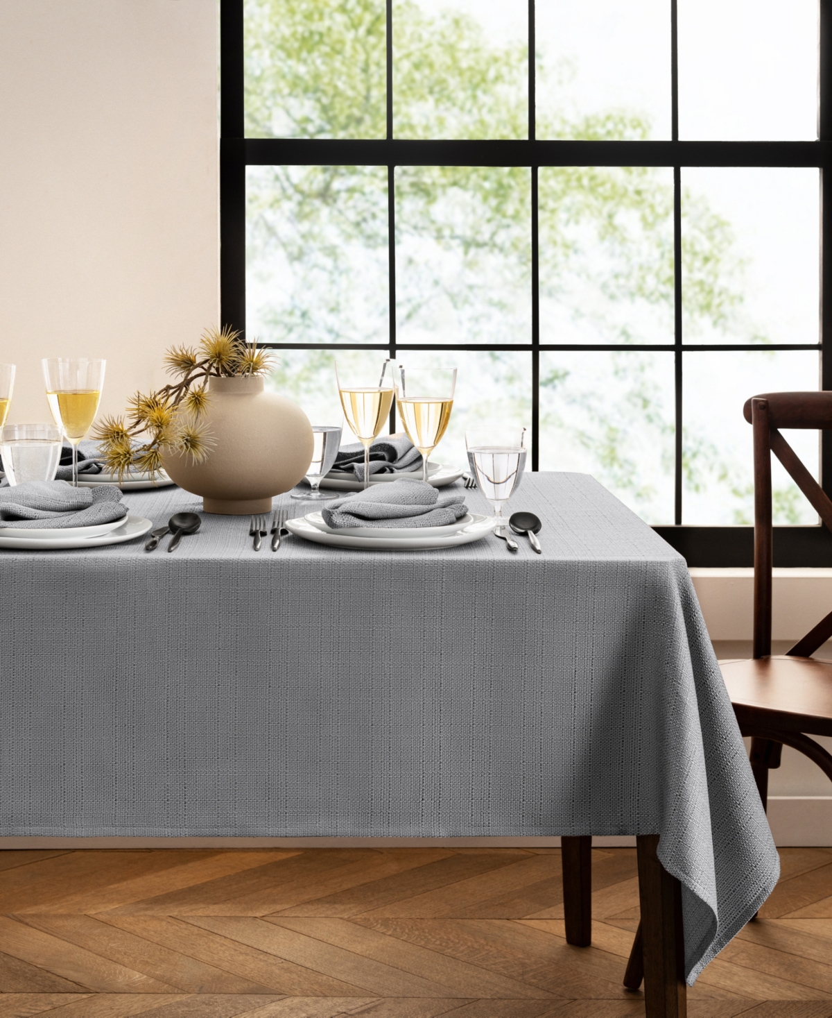 Elrene Laurel Solid Texture Water And Stain Resistant Tablecloth, 60" X 84" In Gray