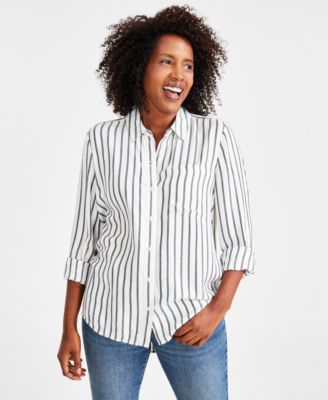 Style & Co - Petite Sparkle Plaid-Perfect Long-Sleeve Shirt