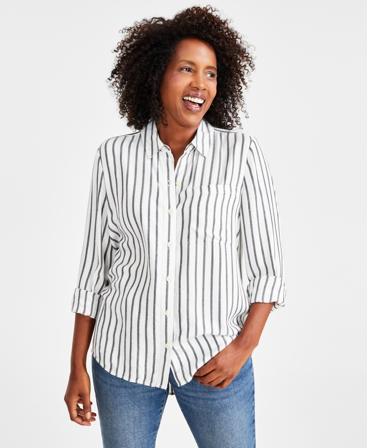 STYLE & CO WOMEN'S SPARKLE STRIPE BUTTON-DOWN SHIRT, CREATED FOR MACY'S