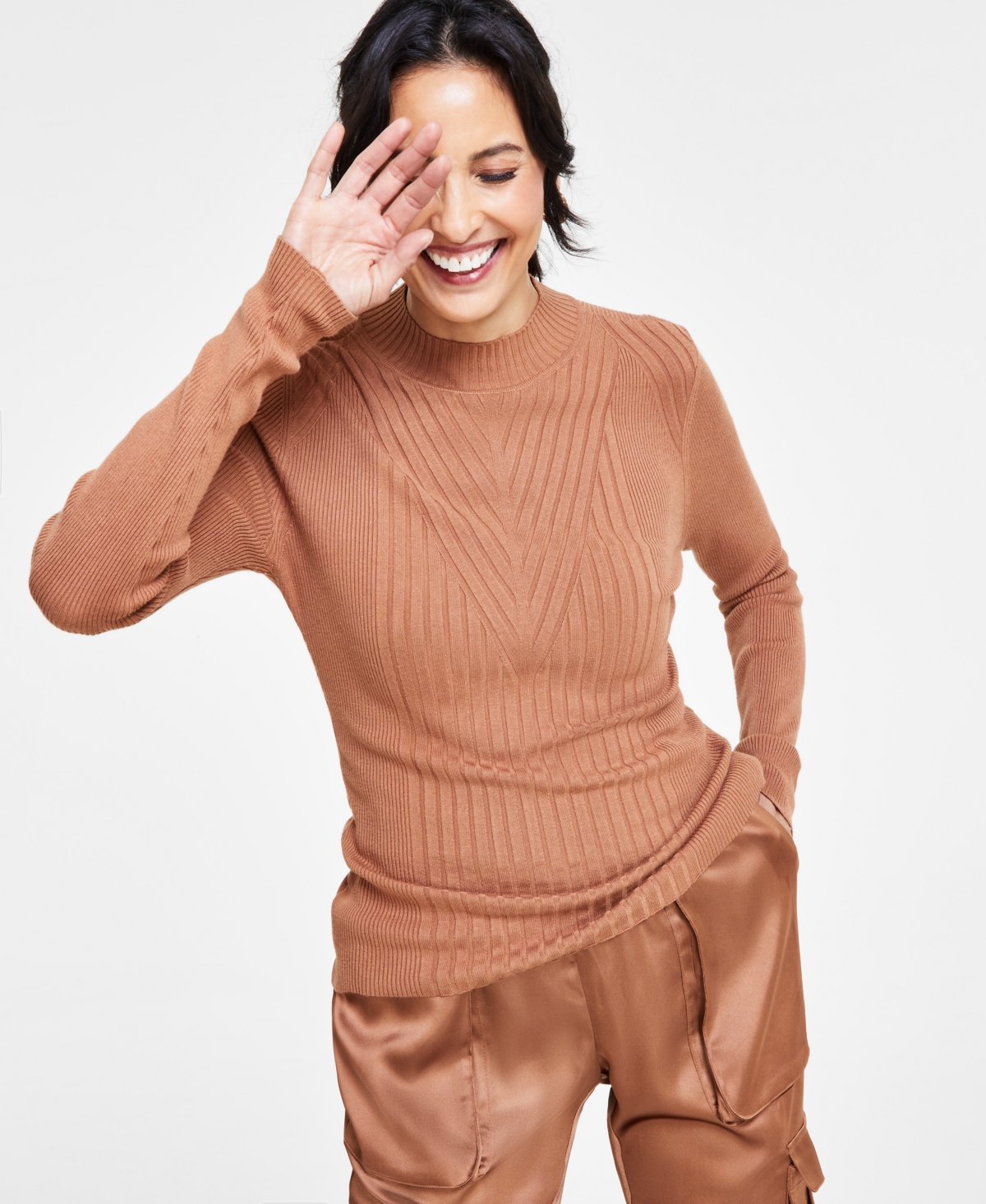 I.n.c. International Concepts Women s Detail Ribbed Mock Neck Sweater Created for Macy s Washed White Smart Closet