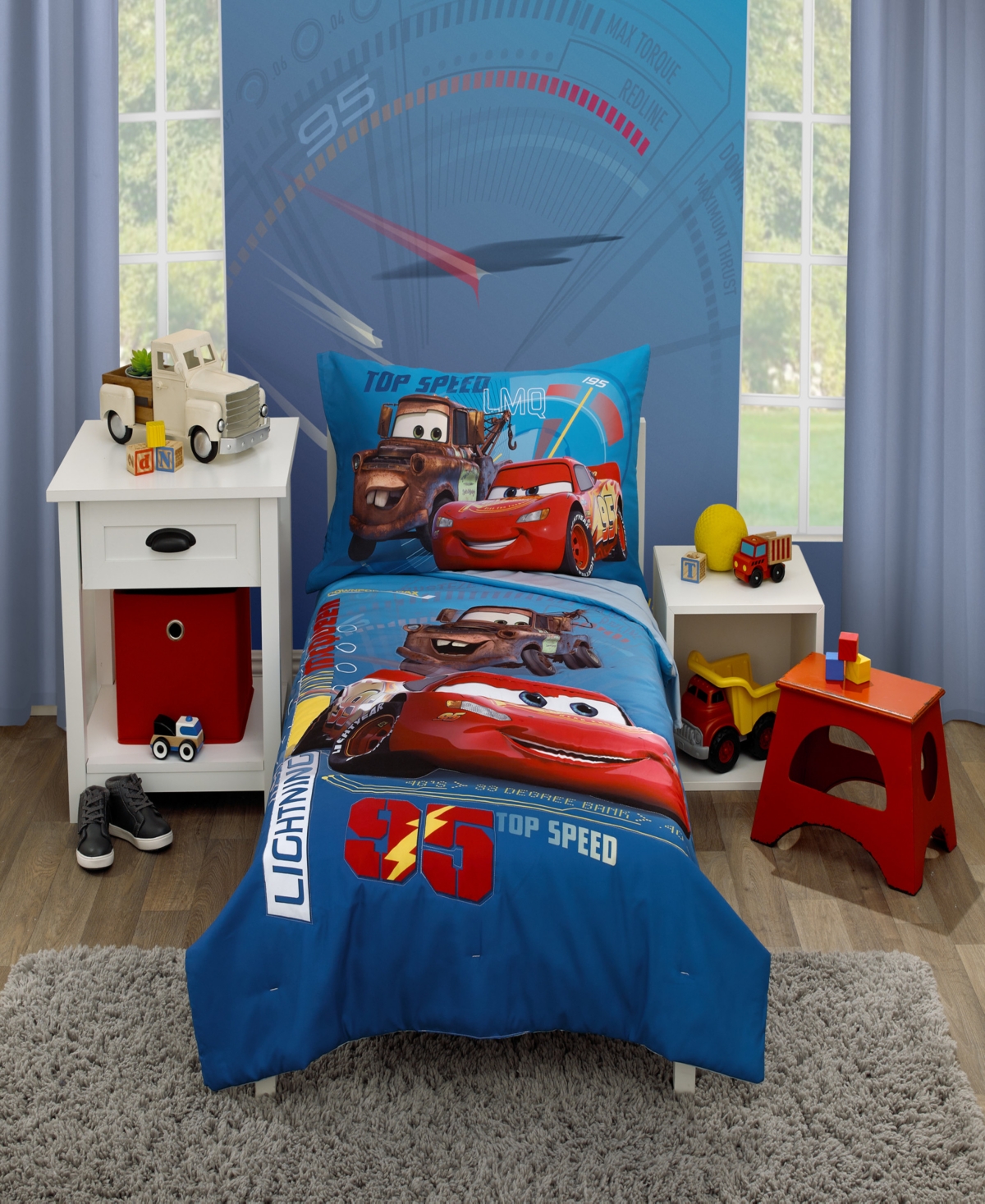 Disney Cars Piston Cup 4 Piece Toddler Bed Set Bedding In Blue