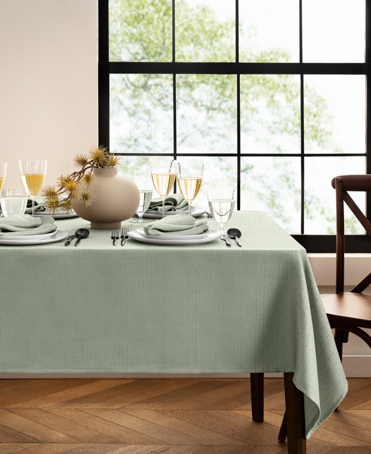 Elrene Laurel Solid Texture Water And Stain Resistant Tablecloth, 60" X 84" In Sage