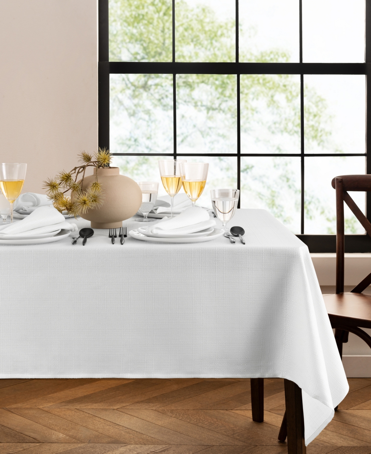 Elrene Laurel Solid Texture Water And Stain Resistant Tablecloth, 60" X 84" In White