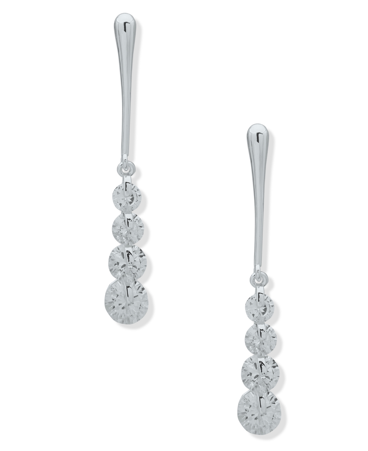 Anne Klein Silver-tone Bar & Cubic Zirconia Linear Drop Earrings In Crystal