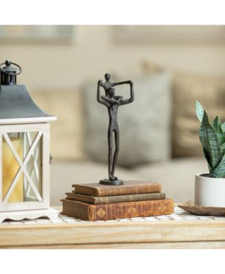 Proud Father Holding Child on Shoulders Contemporary Iron Sculpture Statue