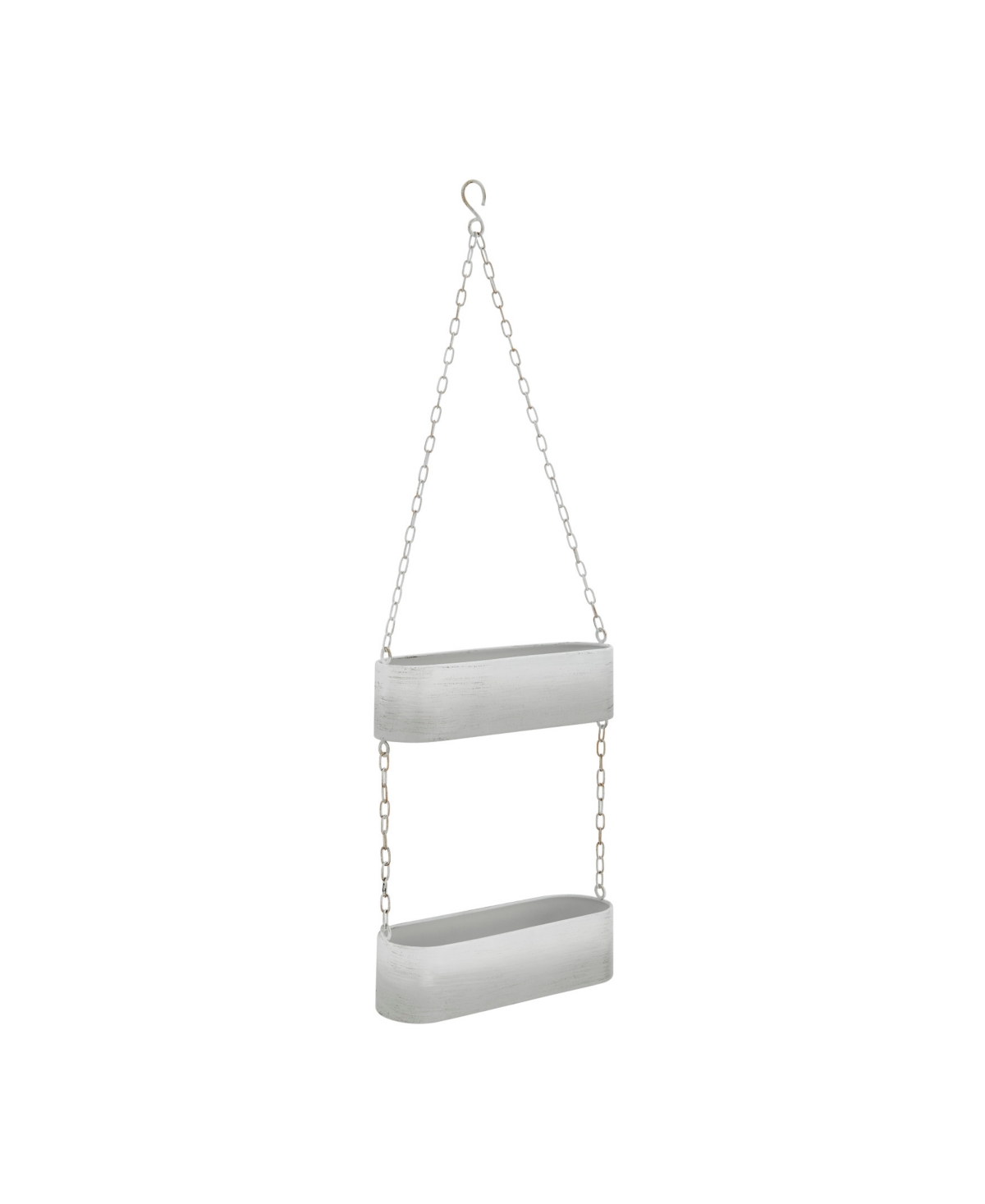 Two-Tier Hanging Metal Trough Wall Planter - White