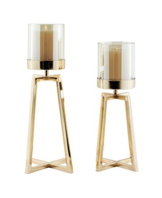 Maeve Tinted Glass Warm Pedestal Hurricane 2-Piece Candle Holders Set