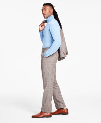 Tayion Collection - Men's Classic-Fit Brown & Gray Plaid Suit Separates Pants