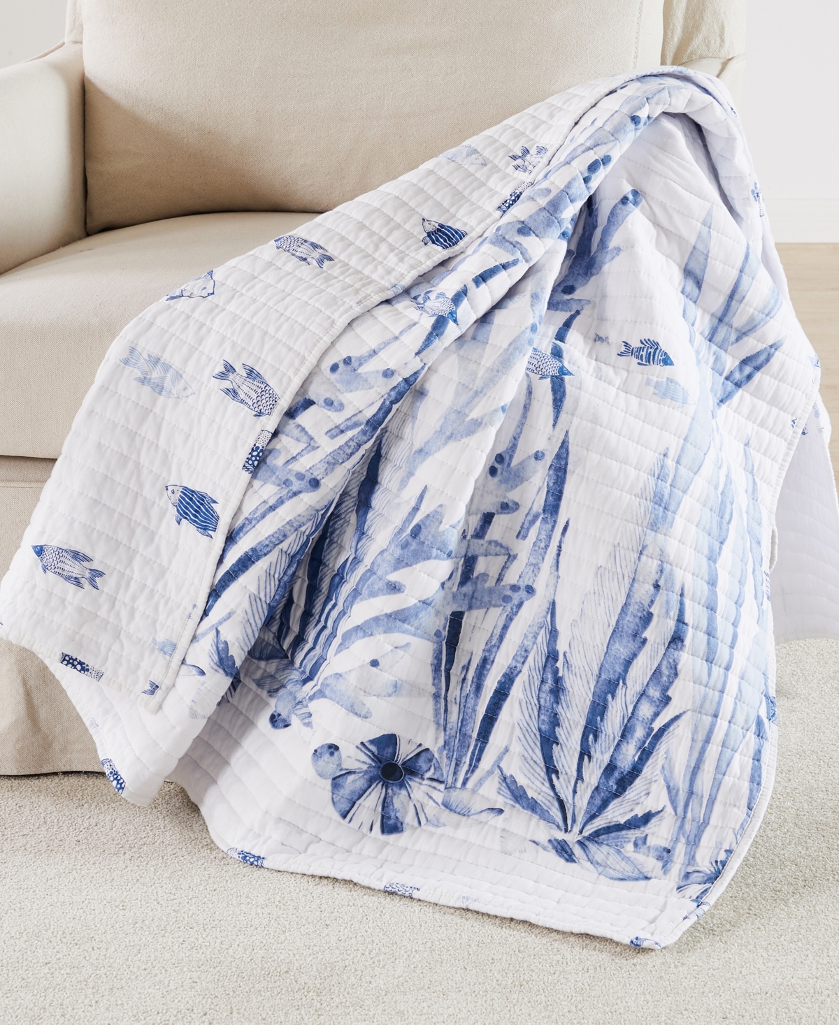 Levtex Indigo Tide Reversible Quilted Throw, 50" X 60" In Blue