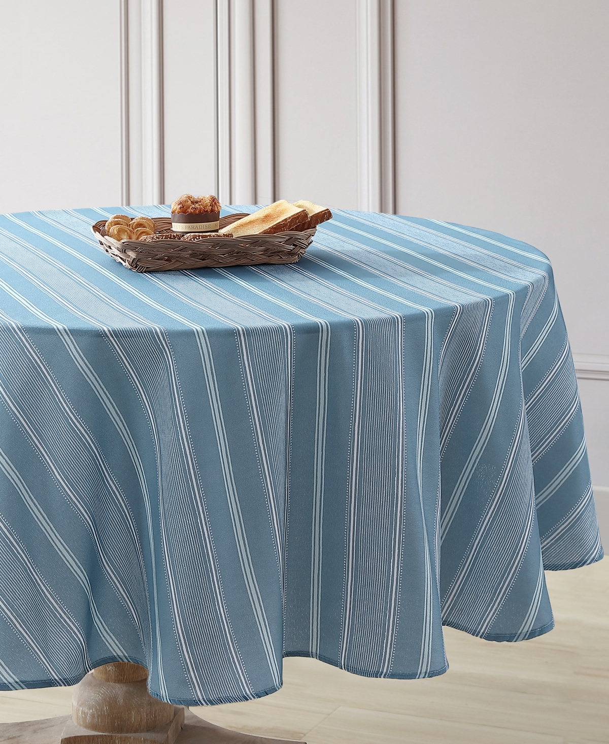 Laura Ashley Easy Care Pattern Tablecloth, 70" Round In Denim Stripe