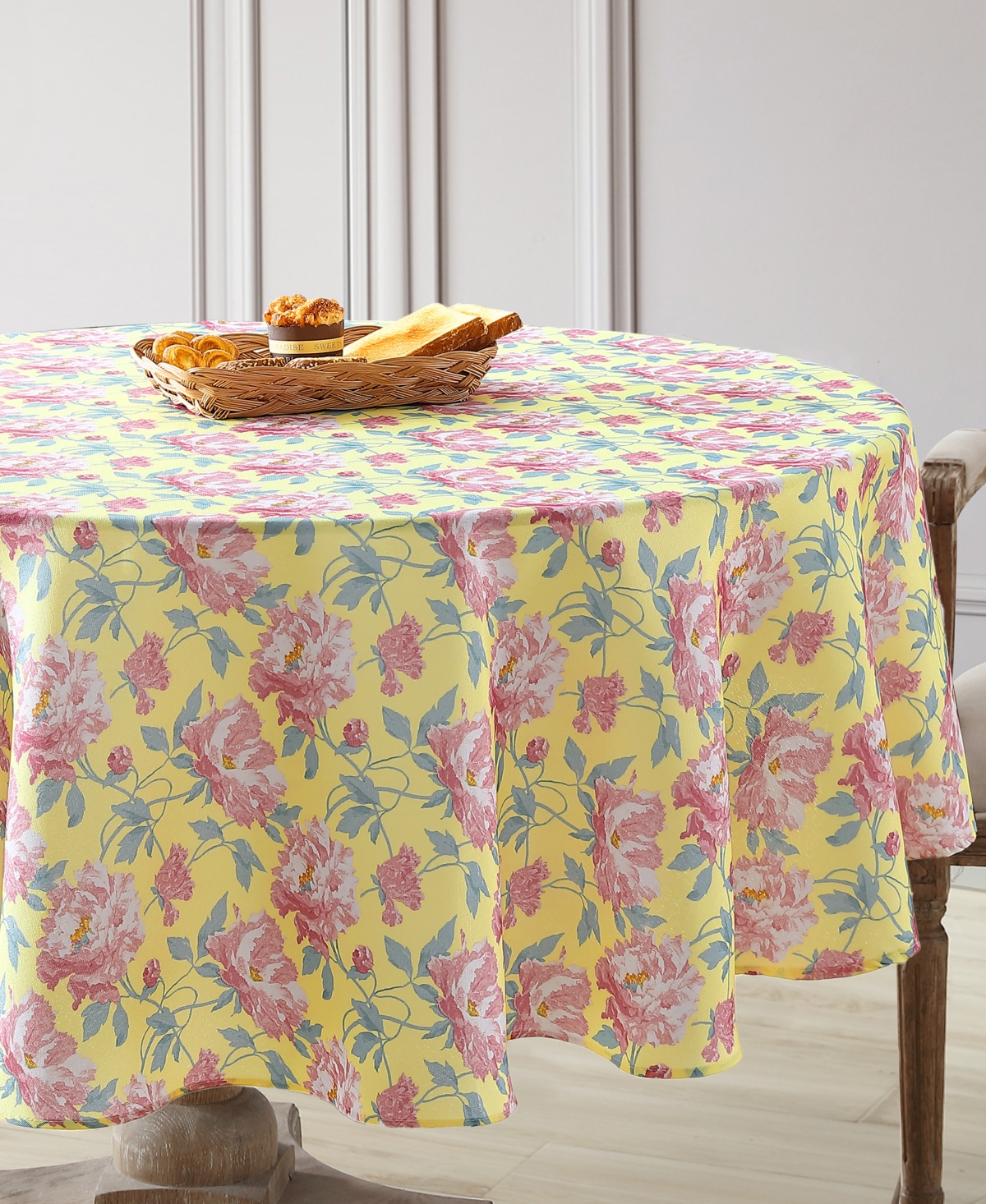 Laura Ashley Easy Care Pattern Tablecloth, 70" Round In Peony