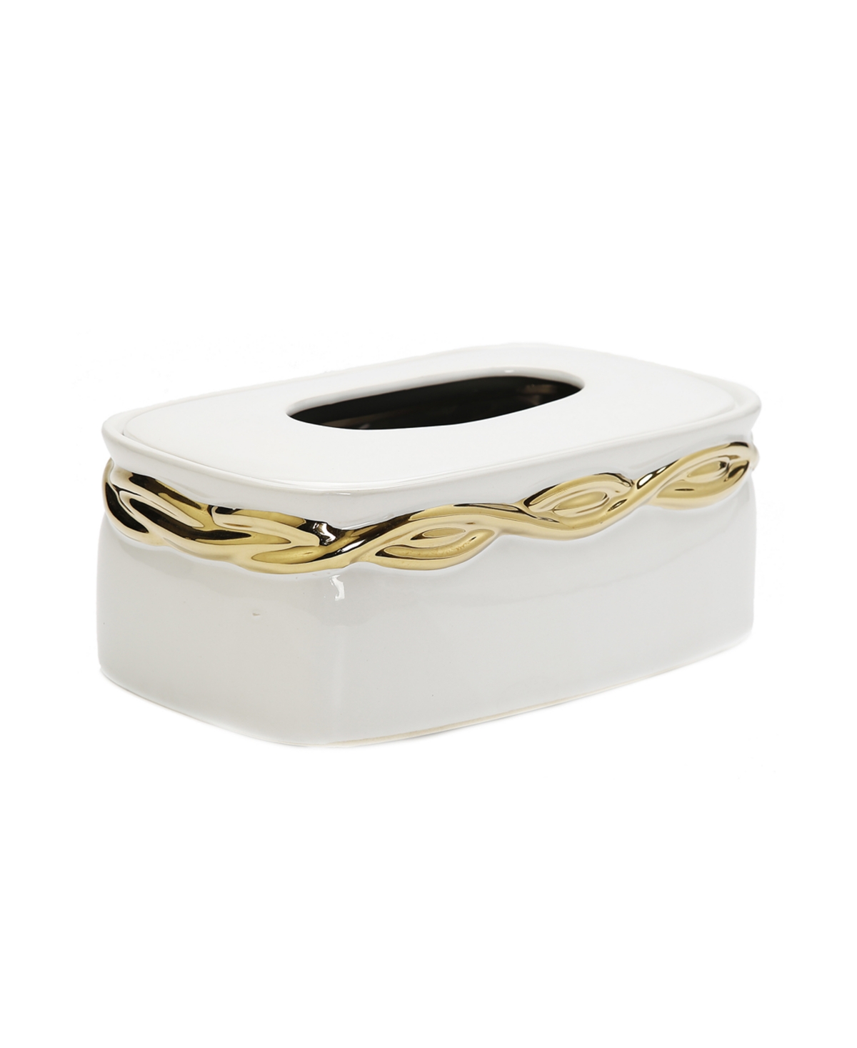 White Tissue Box Gold-Tone Rounded Design - White, Gold