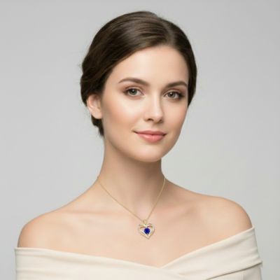 14K Gold Plated Heart ''I Love You'' Pendant with Colored Cubic Zirconia