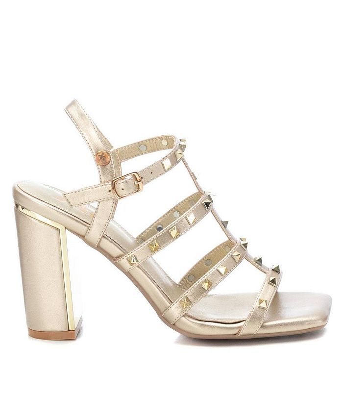 XTI Women's Heeled Sandals With Gold Studs By Gold - Macy's