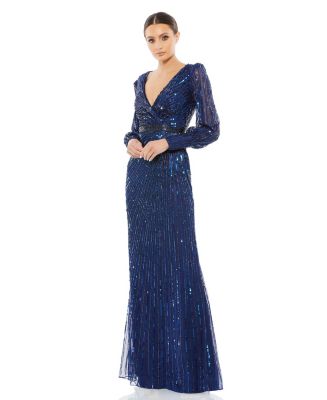 green emerald velvet dress Mac Duggal - Black Long Sleeve Beaded Evening Gown main image 0
