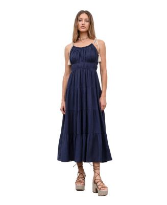 Moon River Women's Shirred Tassel Strap Midi Dress - Macy's