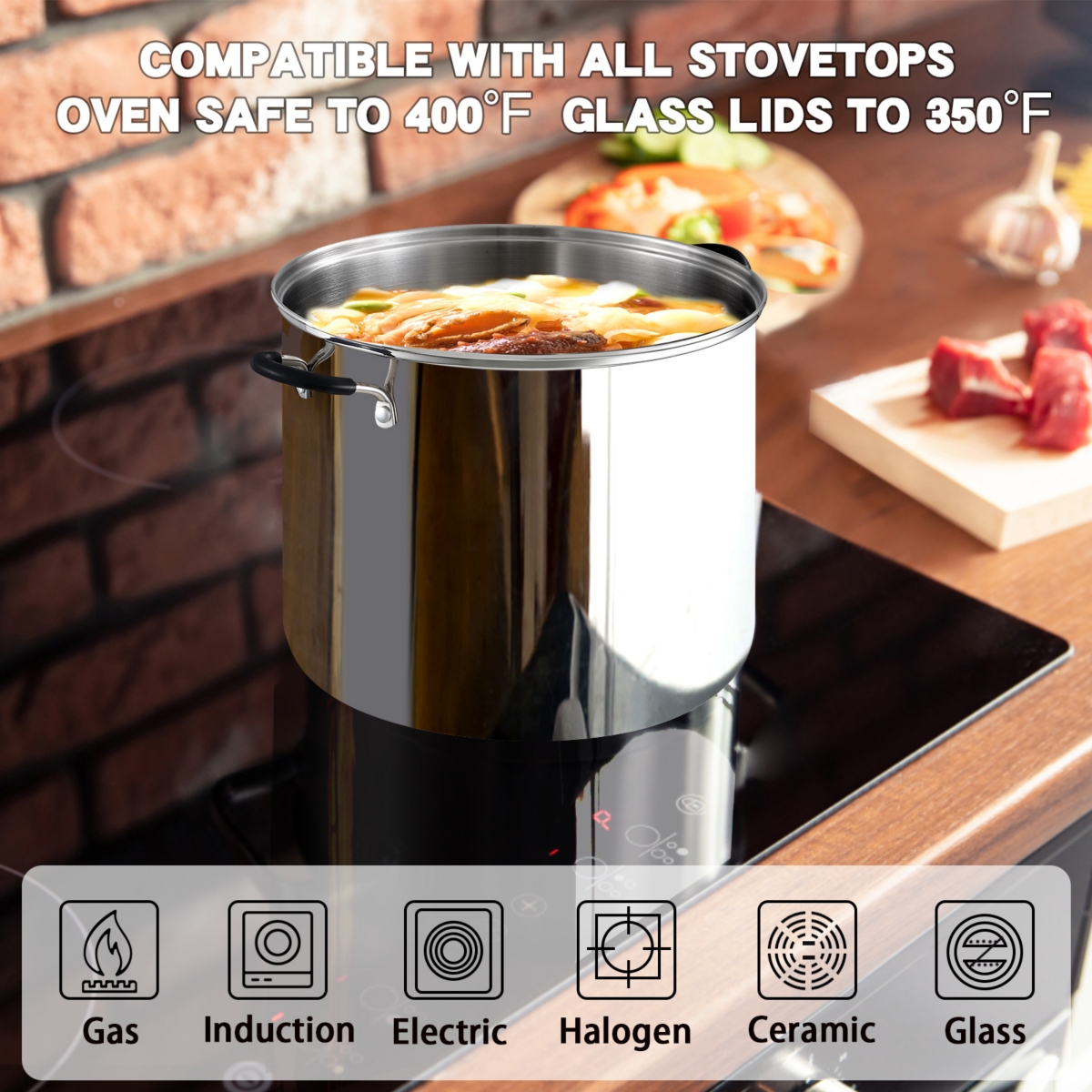 Cook N Home Stockpot Large pot Sauce Pot Induction Pot With Lid Professional24 Quart, with Stay-Cool Handles, silver - Stainless stee