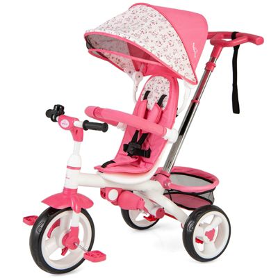 Costway Toddler Tricycle Stroller 6-in-1 Push Trike with Removable 5-Position Canopy - Pink 116$