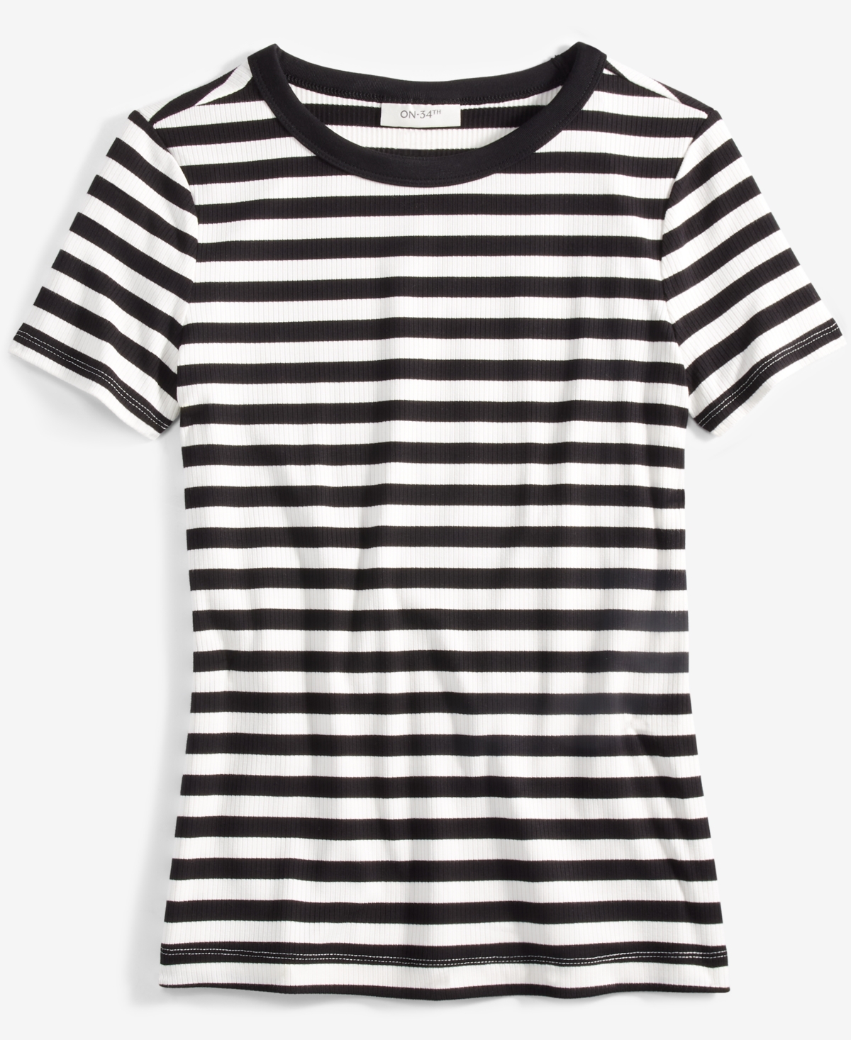 Shop On 34th Women's Ribbed T-shirt, Xxs-4x, Created For Macy's In White,black Combo