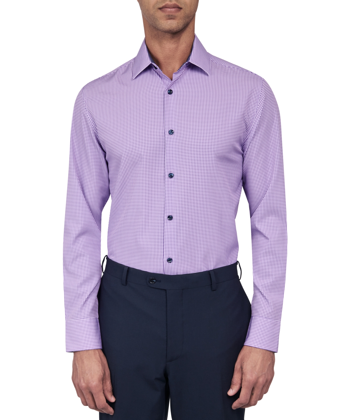 Men's Slim Fit Gingham Performance Stretch Cooling Comfort Dress Shirt - Purple
